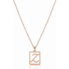 Mavili Gümüş Çerçeveli Harf Gümüş Kolye - Rose