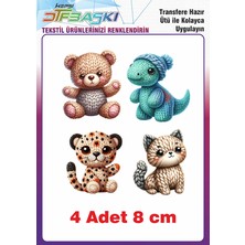 F17 Ajans 4 Adet Örgü Görünümlü Sevimli Karakter Ütü ile Yapışan Tişört Tekstil Baskı