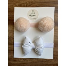Glory Baby Kız Bebek Fiyonklu & Ponponlu Bandana - Saç Bandı 2'li Set (Handmade)