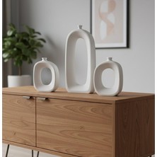 KH Seramik Vazo Seti  Mat Beyaz  3 Lü Set Dekoratif Minimalist Tasarım