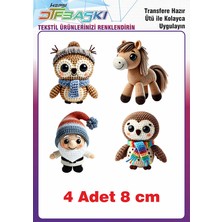 F17 Ajans 4 Adet Örgü Görünümlü Sevimli Karakter Ütü ile Yapışan Tişört Tekstil Baskı