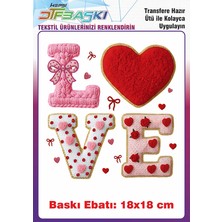 F17 Ajans Örgü Görünümlü Love Yazısı Kalp Ütü ile Yapışan Tişört Tekstil Baskı