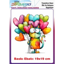 F17 Ajans Renkli Kedi Ütü ile Yapışan Tişört Tekstil Baskı