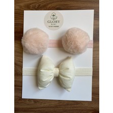 Glory Baby Kız Bebek Fiyonklu & Ponponlu Bandana - Saç Bandı 2'li Set