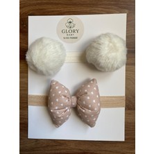 Glory Baby Kız Bebek Fiyonklu & Ponponlu Bandana - Saç Bandı 2'li Set (Handmade)
