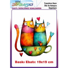 F17 Ajans Renkli Kedi Ütü ile Yapışan Tişört Tekstil Baskı