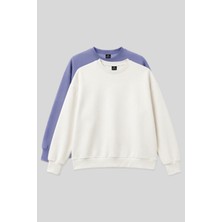 Basic Oversıze O Yaka 2li Paket Ekru-Açık Eflatun Kadın Sweatshirt - 97053