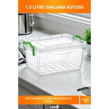 Letsii Kompakt Şeffaf Yeşil Klipsli 1.5 Litre Bpa Free Gıda Uyumlu Istiflenebilir Düzenleyici Kutu