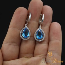 TB Takı Boom Akuamarin Damla Taşlı Küpe, Mavi Akuamarin Taşlı Zarif Küpe, Modern Tasarım Günlük Kullanıma Uygun