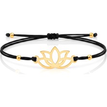 Mavili Gümüş Lotus Çiçeği Ipli Gümüş Bileklik - Altın