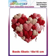 F17 Ajans Örgü Görünümlü Kalp Ütü ile Yapışan Tişört Tekstil Baskı