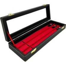 Sezgin Kutu ve Aksesuar Tesbih Kutusu 3 Lü Dikişli Deri Siyah Içi Kırmızı