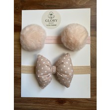 Glory Baby Kız Bebek Fiyonklu & Ponponlu Bandana - Saç Bandı 2'li Set (Handmade)
