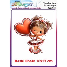 F17 Ajans Sevimli Kız Çocuğu Ütü ile Yapışan Tişört Tekstil Baskı 18x17 cm Renkli Uygulama