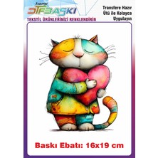 F17 Ajans Renkli Kedi Ütü ile Yapışan Tişört Tekstil Baskı