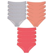 Çamaşır Kenti 15 Adet Süper Eko Set Likralı Kadın Slip Külot Gri Pudra Fuşya