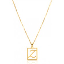 Mavili Gümüş Çerçeveli Harf Gümüş Kolye - Altın