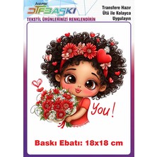 F17 Ajans Sevimli Kız Çocuğu Ütü ile Yapışan Tişört Tekstil Baskı 18x18 cm Renkli Tasarım