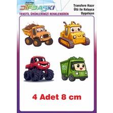 F17 Ajans 4 Adet  Sevimli Araçlar Ütü ile Yapışan Tişört Tekstil Baskı