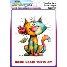 F17 Ajans Renkli Kedi Ütü ile Yapışan Tişört Tekstil Baskı