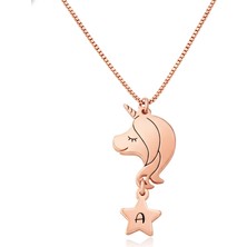 Mavili Gümüş Ponny Harfli Gümüş Kolye - Rose