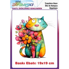 F17 Ajans Renkli Kedi Ütü ile Yapışan Tişört Tekstil Baskı