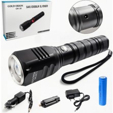 Goldorion Or-83 Ultra Güçlü Zoomlu Metal El Feneri - Şarjlı, Su Geçirmez ve Askeri Tip Alüminyum Gövde