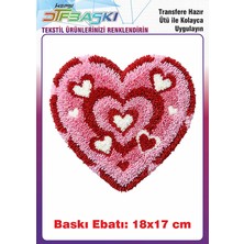 F17 Ajans Örgü Görünümlü Kalp Tişört Tekstil Baskı 18x17 cm Ütü ile Yapışan Renkli Desen