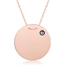 Mavili Gümüş Nazar Boncuklu Plaka Gümüş Kolye - Rose