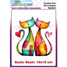 F17 Ajans Renkli Kedi Ütü ile Yapışan Tişört Tekstil Baskı