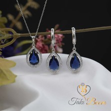 TB Takı Boom Gözyaşı Damlası Safir Takı Seti, Lacivert Damla Küpe ve Kolye, Kadınlar Için Harika Hediye