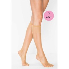 Çamaşır Kenti 3 Adet Kadın Diz Altı Parlak Fit 15 Denye Çorap Ten