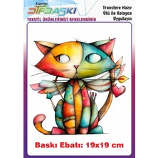 F17 Ajans Renkli Kedi Ütü ile Yapışan Tişört Tekstil Baskı