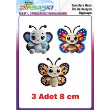 F17 Ajans 3 Adet Örgü Görünümlü Kelebek  Ütü ile Yapışan Tişört Tekstil Baskı