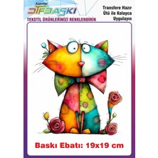 F17 Ajans Renkli Kedi Ütü ile Yapışan Tişört Tekstil Baskı