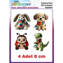 F17 Ajans 4 Adet Örgü Görünümlü Sevimli Karakter Ütü ile Yapışan Tişört Tekstil Baskı