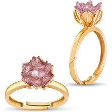 Mavili Gümüş Lotus Çiçeği Gümüş Yüzük - Altın