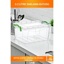 Letsii Geniş Hacimli Şeffaf Yeşil Klipsli 3.2 Litre Bpa Içermez Hava Almaz Depolama Kutusu
