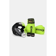 Titan Sport Neon Sarı Serisi Özel Takım Set , Boks Kaskı, Boks Eldiveni, Dişlik, Bandaj