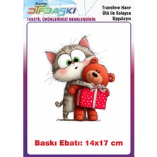 F17 Ajans Sevimli Kedi Ütü ile Yapışan Tekstil Baskı 14x17 cm Renkli Yüksek Kalite Görsel