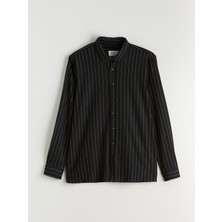 Lc Waikiki Yeni Sezon Slim Fit Uzun Kollu Erkek Gömlek Siyah Çizgili Günlük Stil 3XL