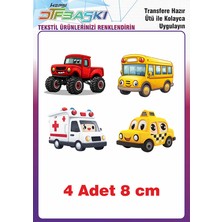 F17 Ajans 4 Adet  Sevimli Araçlar Ütü ile Yapışan Tişört Tekstil Baskı