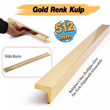 Badem10 Lada Gold Lüks Metal 512 mm 51.2 cm Uzun Mobilya Çekmece Dolap Kulpları Mutfak Dolabı Kapak Kulbu