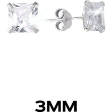 Oya Silver Kare Tırnaklı Zirkon Tektaş Rodyumlu Vidalı Unisex Gümüş Küpe 3[OYSY140]