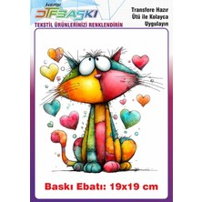 F17 Ajans Renkli Kedi Ütü ile Yapışan Tişört Tekstil Baskı