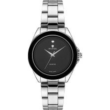 Wainer Diamond Kadın Kol Saati 36 mm Siyah Kadran Gümüş Kordon Safir Cam 5 Atm