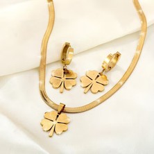 Mumicemum Dört Yapraklı Yonca Italyan Zincirli Kolye ve Küpe Seti