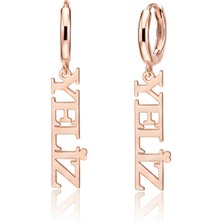 Mavili Gümüş Sallantılı Isim Gümüş Küpe - Rose