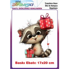 F17 Ajans Sevimli Rakun Ütü ile Yapışan Tişört Tekstil Baskı