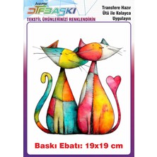 F17 Ajans Renkli Kedi Ütü ile Yapışan Tişört Tekstil Baskı